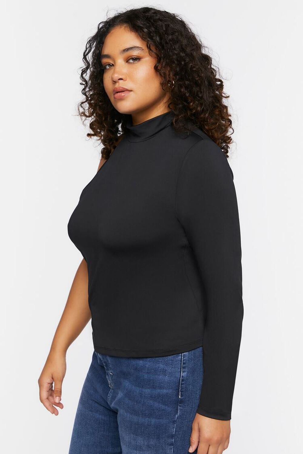 BLACK Plus Size One-Sleeve Cutout Top, image 2