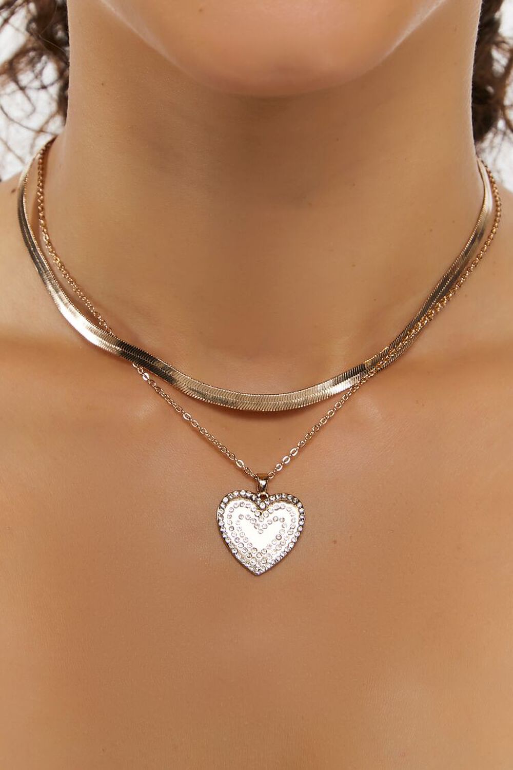 CLEAR/GOLD Heart Pendant Layered Necklace, image 1