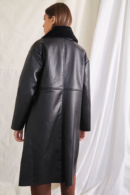 BLACK Faux Leather Longline Jacket, image 4