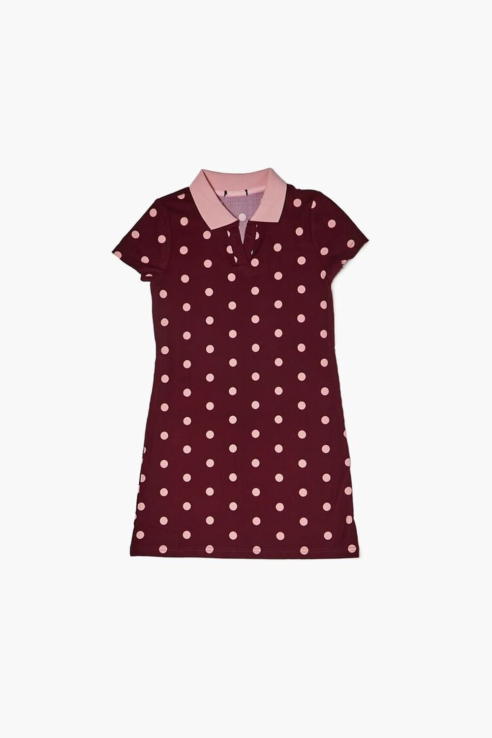 BURGUNDY/PINK Girls Polka Dot Dress (Kids), image 1