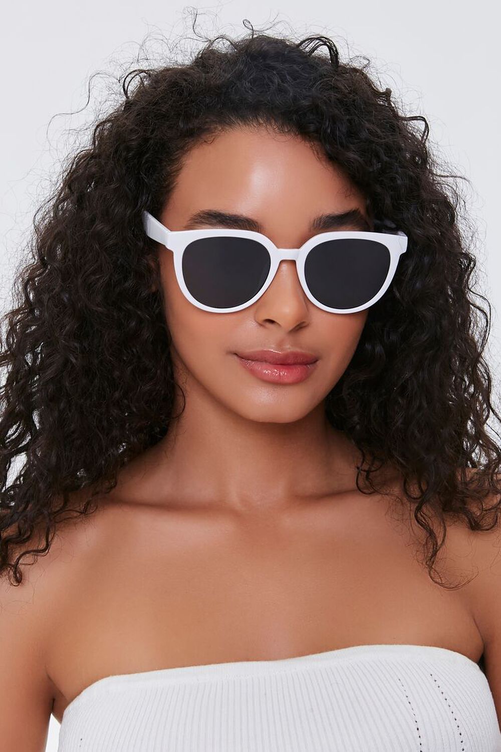 WHITE/BLACK Round Frame Sunglasses, image 1