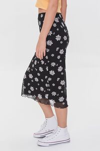 BLACK/MULTI Floral Print Lettuce-Edge Skirt, image 3