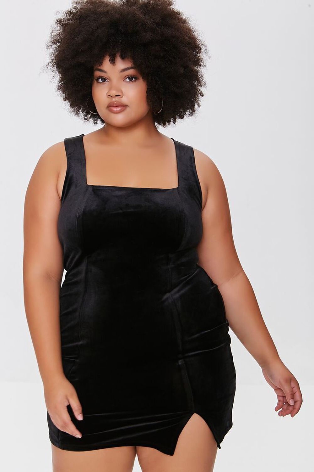 BLACK Plus Size Velour Mini Dress, image 1