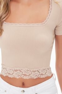 TAUPE Lace-Trim Cropped Tee, image 5