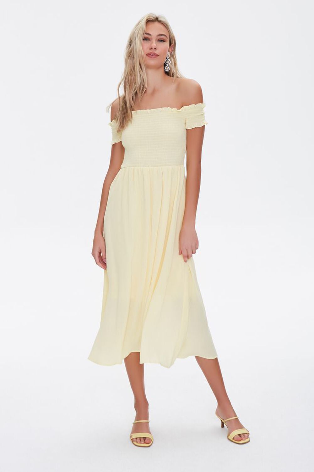 YELLOW Smocked Off-the-Shoulder Dress, image 2