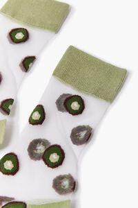 GREEN/MULTI Avocado Print Sheer Mesh Crew Socks, image 3