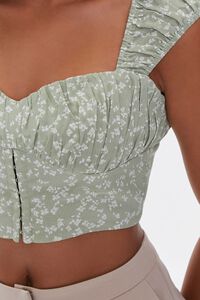 SAGE/WHITE Floral Ruched Crop Top, image 5