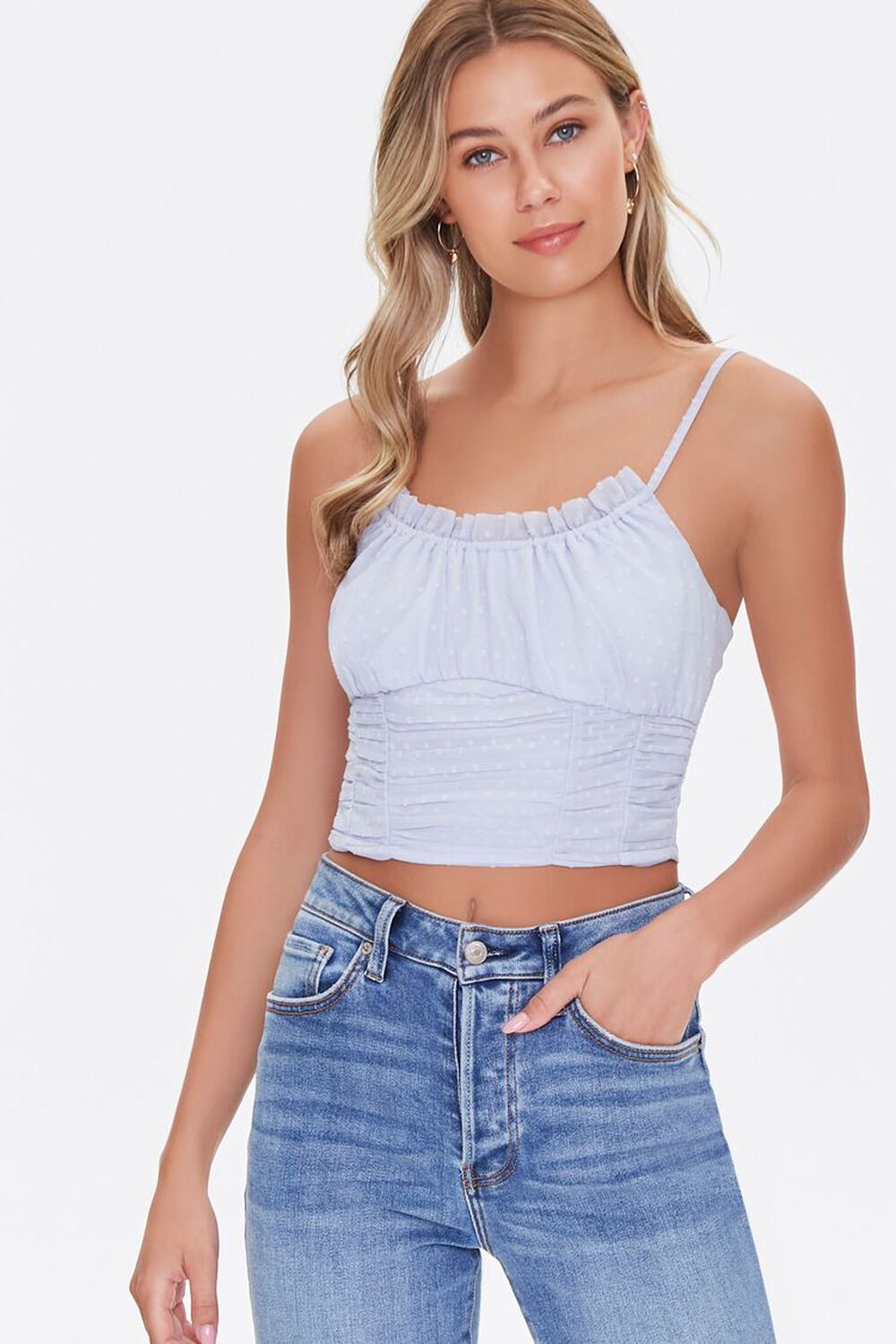LIGHT BLUE Ruched Cropped Cami, image 1