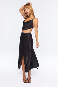BLACK Satin Crop Top & Midi Skirt Set, image 1