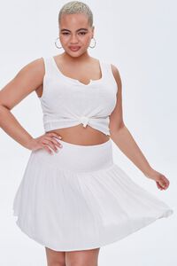 WHITE Plus Size Smocked Mini Skirt, image 1