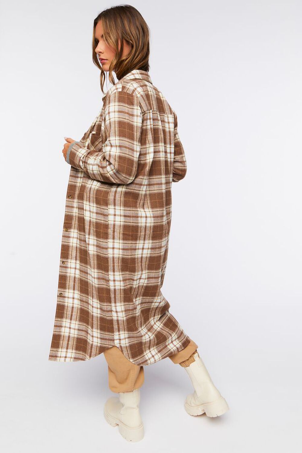BROWN/MULTI Plaid Flannel Longline Tunic, image 3