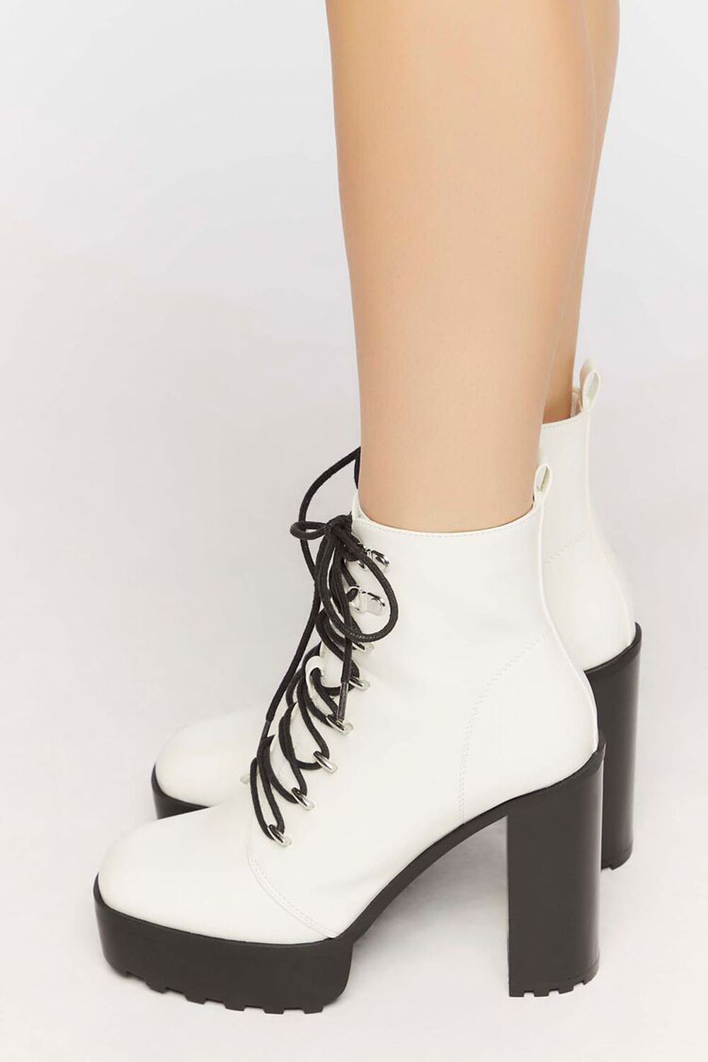 WHITE Faux Leather Lace-Up Booties, image 2