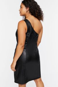 BLACK Plus Size Faux Leather One-Shoulder Dress, image 3