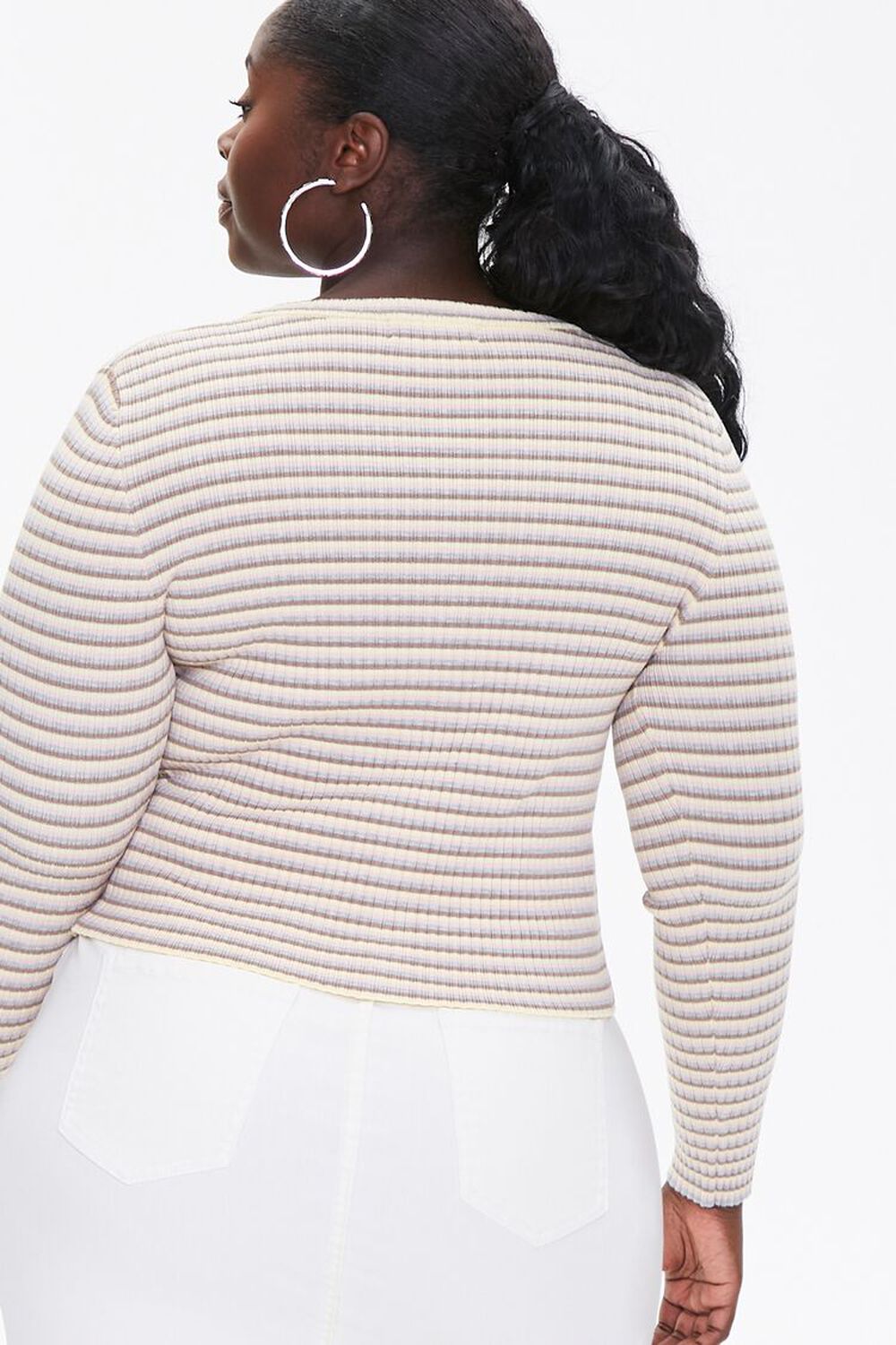 PINK/MULTI Plus Size Striped Cardigan Sweater, image 3