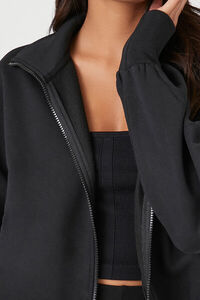 BLACK Heathered Fleece Zip-Up Jacket, image 5