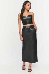 BLACK Faux Leather Slit Midi Skirt, image 1