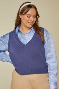 NAVY Plus Size Ribbed-Trim Sweater Vest, image 1