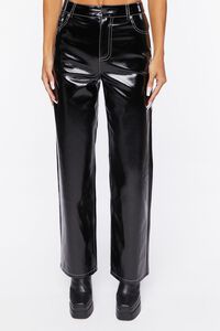 BLACK Faux Patent Leather Pants, image 2