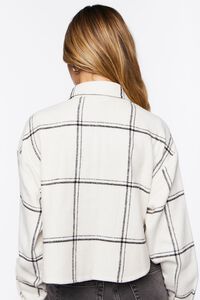 IVORY/BLACK Grid Plaid Cropped Flannel Shirt, image 3