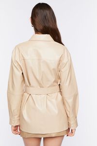BEIGE Faux Leather Belted Trench Jacket, image 3