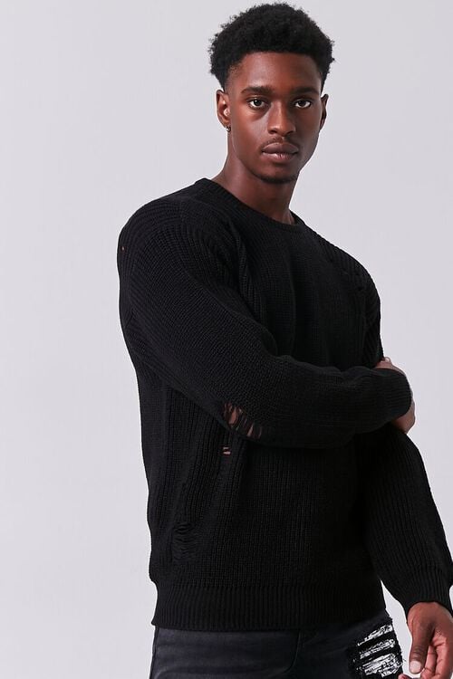 BLACK Ribbed Distressed Sweater, image 1