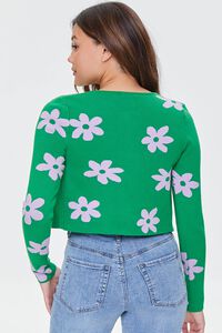 GREEN/LAVENDER Daisy Floral Cardigan Sweater, image 3