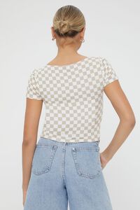 TAUPE/CREAM Checkered Cutout Buttoned Top, image 4