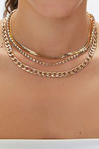 GOLD/CLEAR Rhinestone Chain Layered Necklace Set, image 1