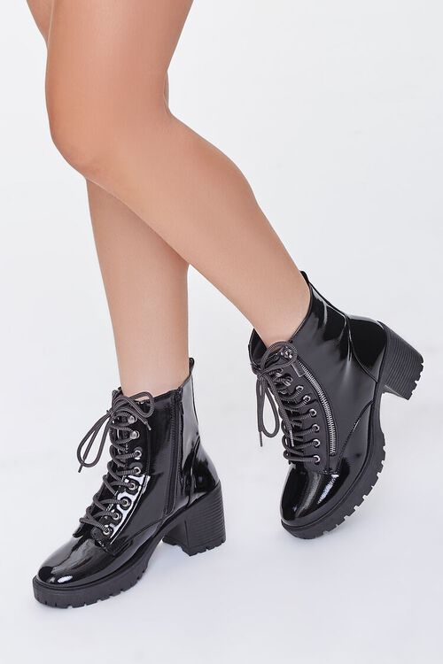 BLACK Faux Patent Leather Lug-Sole Booties, image 6