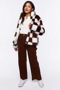DARK BROWN/WHITE Checkered Faux Fur Coat, image 4