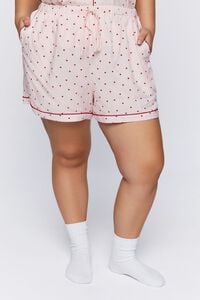 PINK/TOMATO Plus Size Heart Print Shirt & Shorts Pajama Set, image 6