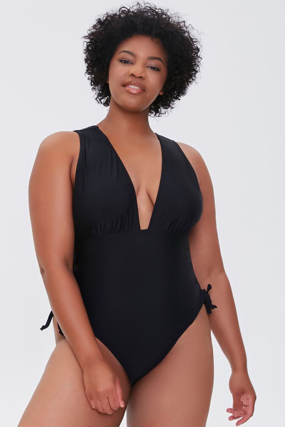 BLACK Plus Size Lace-Up One-Piece Swimsuit, image 1