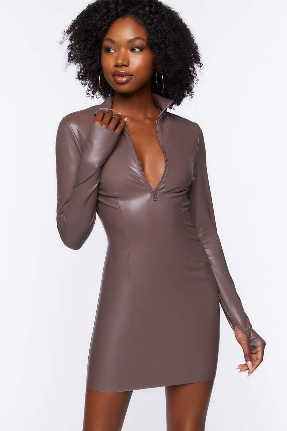 SHIITAKE Faux Leather Half-Zip Mini Dress, image 1