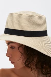 NATURAL/BLACK Faux Straw Floppy Hat, image 3