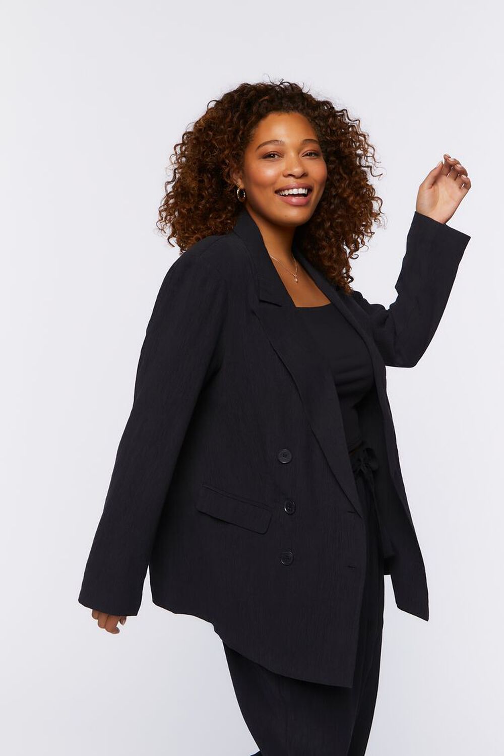 Plus Size Textured Double-Breasted Blazer