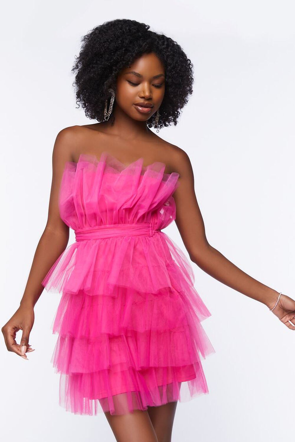 HOT PINK Tulle Tiered Mini Dress, image 1