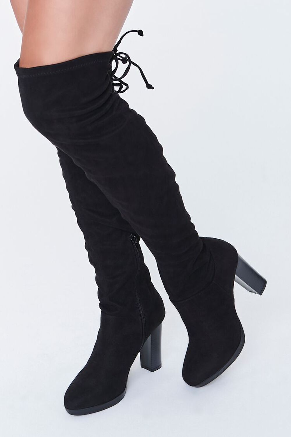 BLACK Faux Suede Bow Thigh-High Boots, image 1