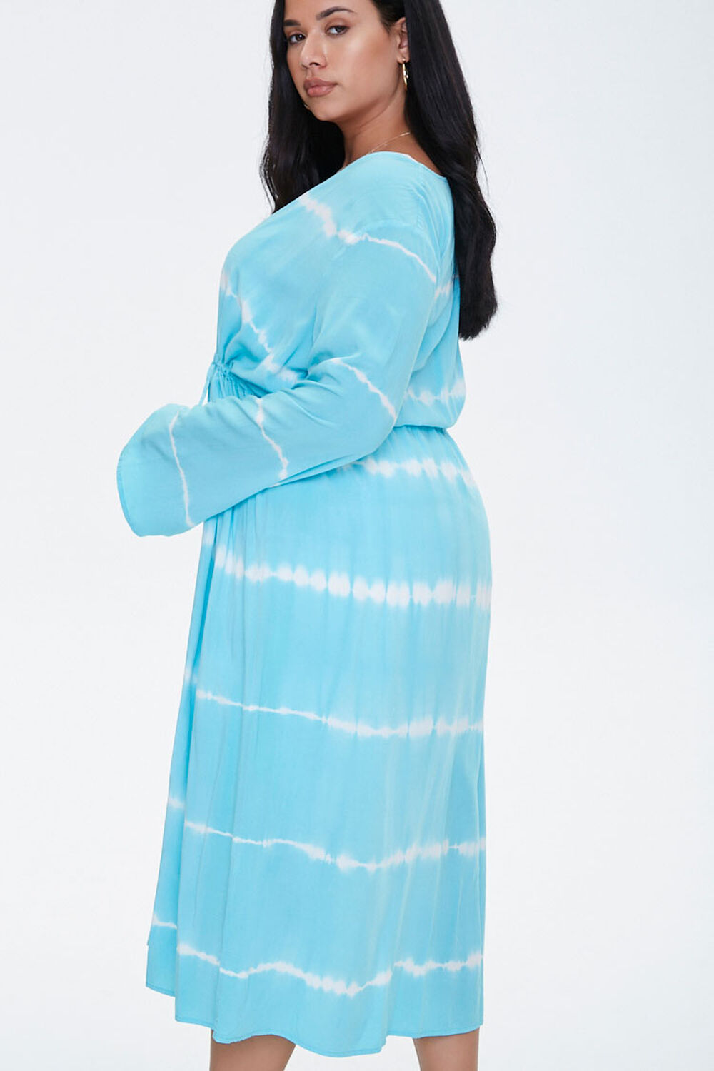 AQUA/WHITE Plus Size Tie-Dye Kimono, image 2