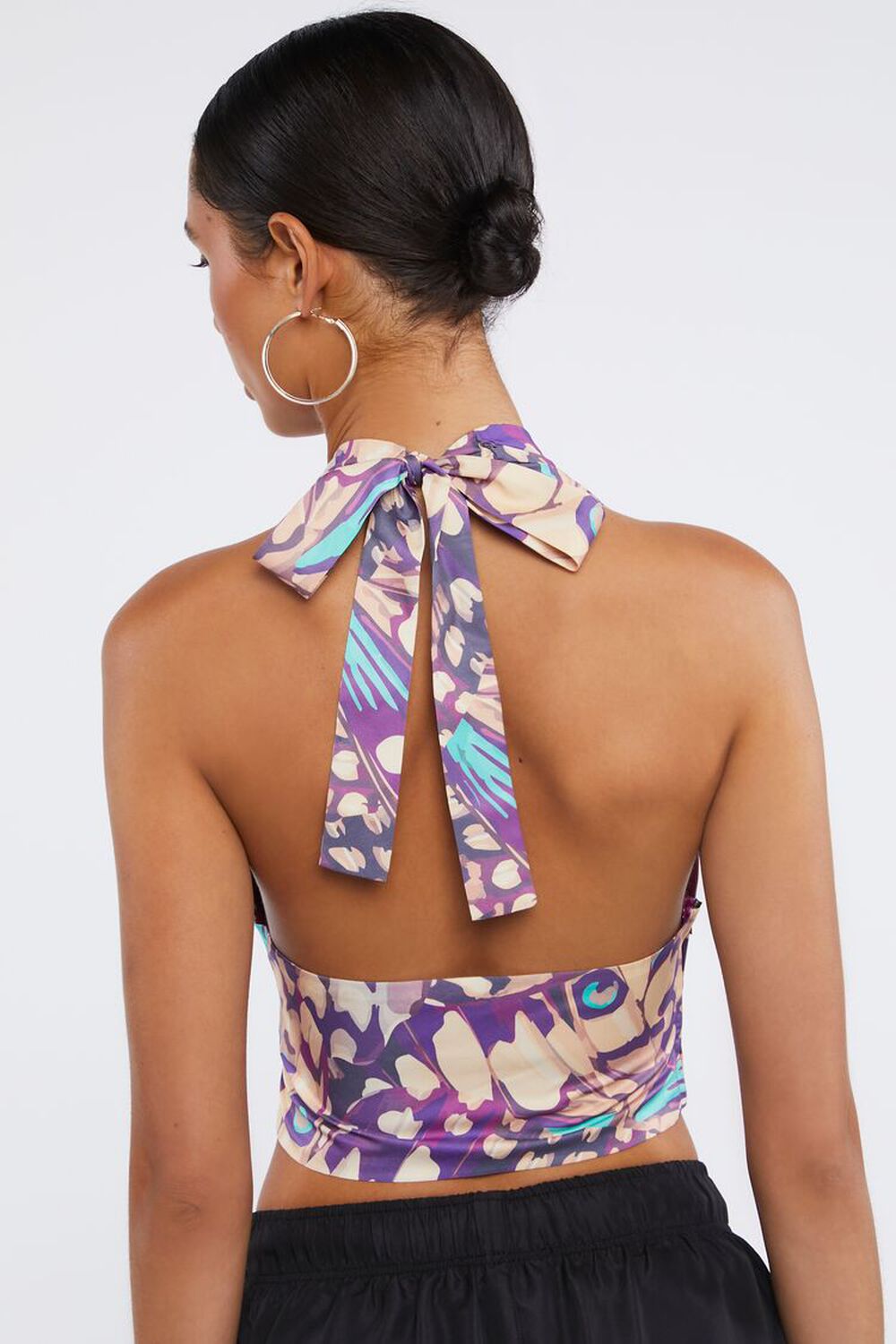 PURPLE/MULTI Abstract Butterfly Print Halter Top, image 3