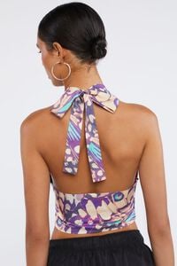 PURPLE/MULTI Abstract Butterfly Print Halter Top, image 3