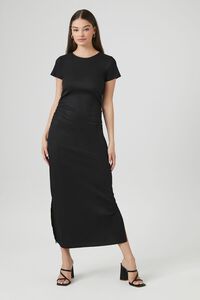 BLACK Ruched Maxi T-Shirt Dress, image 1