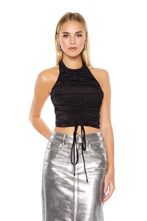 Glitter Knit Lace-Up Crop Top