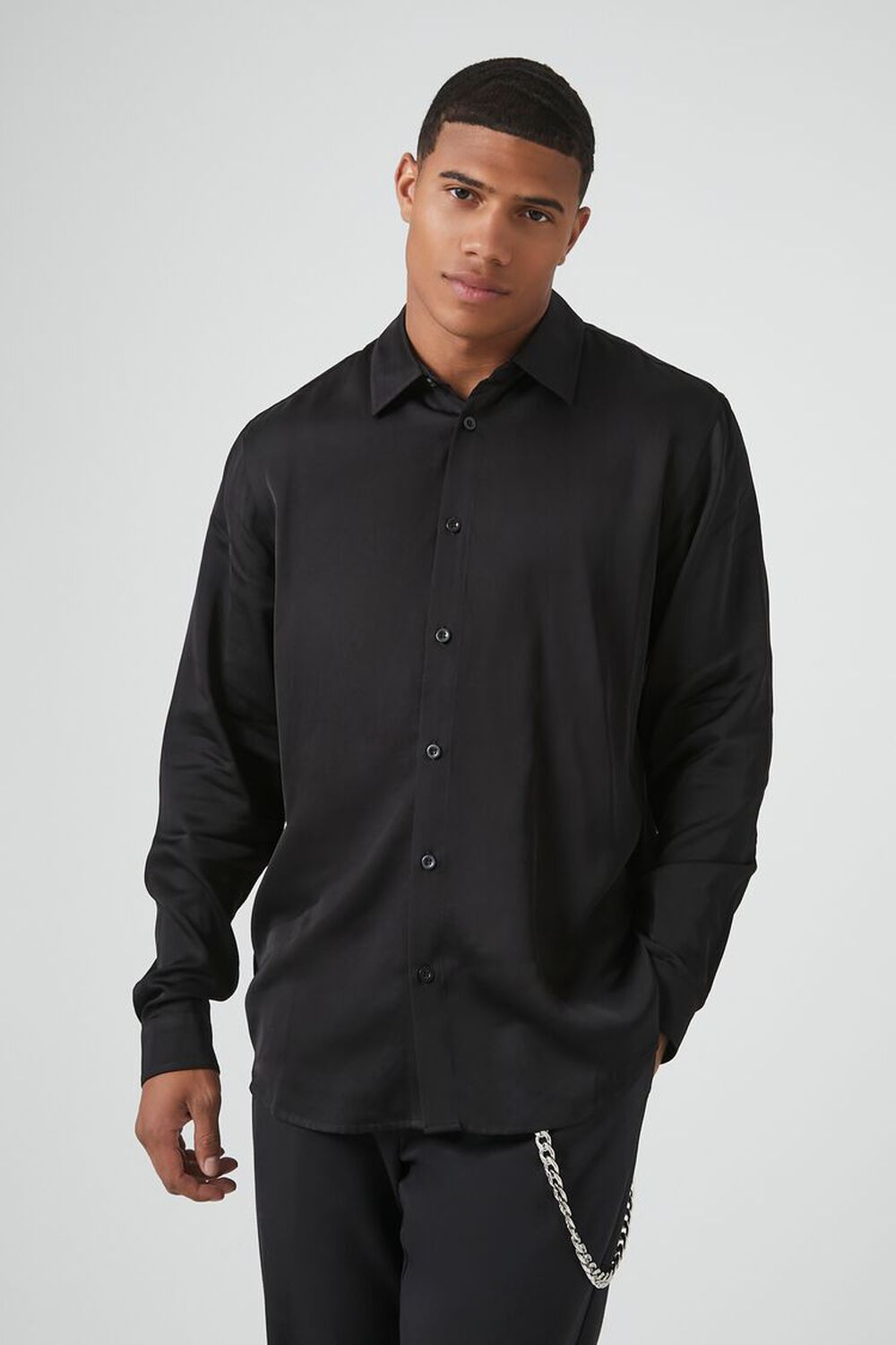 BLACK Satin Long-Sleeve Shirt, image 1