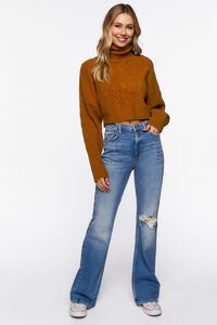 BROWN Cropped Cable Knit Turtleneck Sweater, image 4