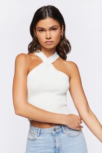 WHITE Sweater-Knit Crop Top, image 1