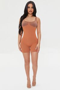 TAN/BROWN Seamless Contrast-Striped Romper, image 4