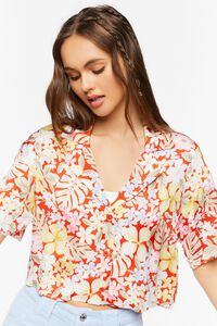 RED/MULTI Tropical Floral Print Cropped Shirt, image 5