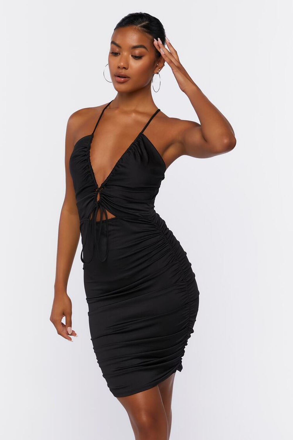 BLACK Ruched Cutout Mini Dress, image 1
