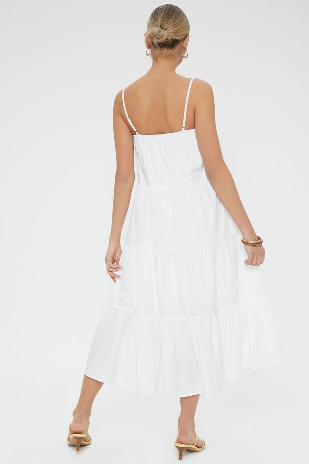 WHITE Tiered Flounce Midi Cami Dress, image 3