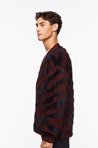 BROWN/BLACK Plush Zebra Print Cardigan Sweater, image 3
